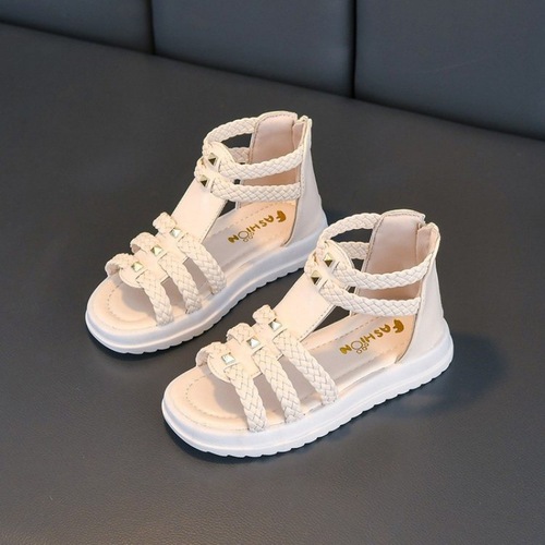 Summer Slip-on PU Open-toe Zipper Rubber Children's Fashion Sandals