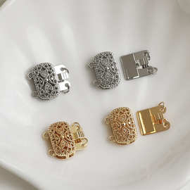 14K包金保色镂空长方双排插扣 珍珠手项链收尾连接扣 diy饰品配件