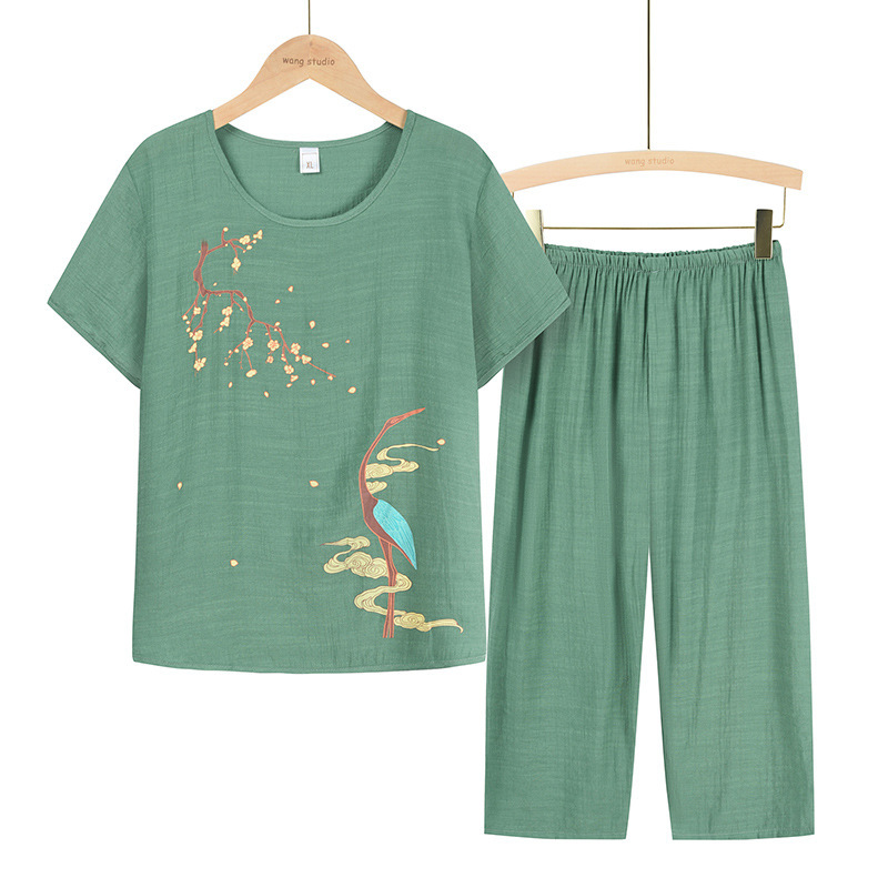 Middle-aged and Elderly Mother's Cotton and Linen Suit Old Lady's Short-sleeved Top Grandma's Summer Two-piece Set Middle-aged Clothes for Women Middle-aged and Elderly Mother's Cotton and Linen Suit Old Lady's Short-sleeved Top Grandma's Summer Two-piece Set Middle-aged Clothes for Women
