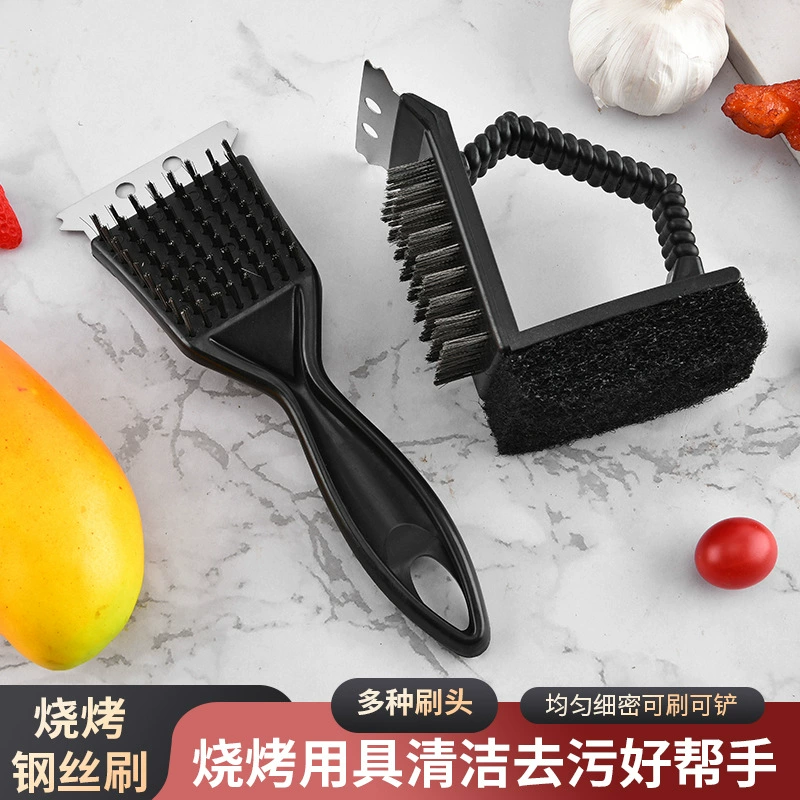 Трансграничный черный пластиковый ручка BBQ нейлон для чистки барбекю щетка для кухонной плиты