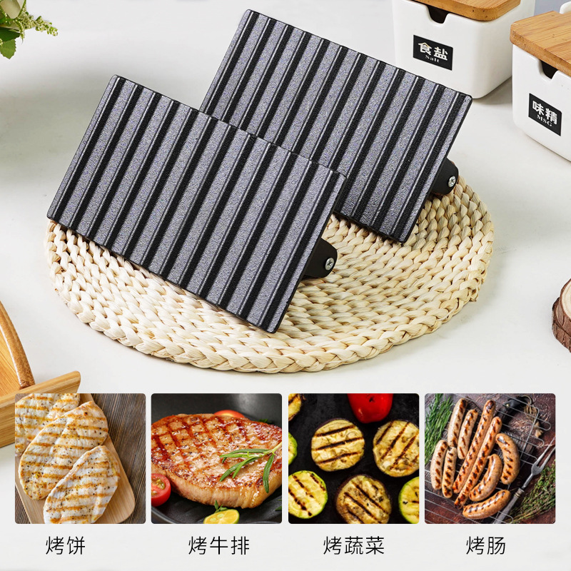 Pequeña felicidad hierro fundido Placa de carne teppanyaki cerdo hierro pastel prensa hogar barbacoa frito filete placa herramienta sin recubrimiento