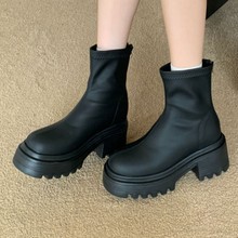 短靴秋冬内增高复古厚底马丁靴百搭小个子粗跟显瘦高跟弹力瘦瘦靴