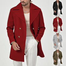 跨境外贸欧美男士复古西装领大衣中长款男式休闲纯色百搭风衣外套