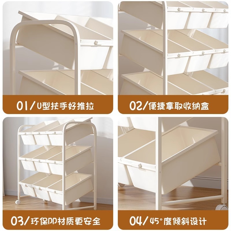 玩具收纳置物架儿童书报架家用宝宝绘画书本落地储物架子移动推车|undefined