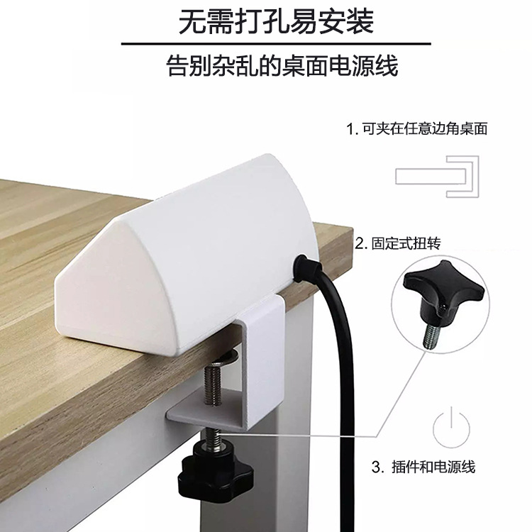 American 2-socket AC power desktop plug with USB charging socket, no need for drilling or twisting to fix on the desk