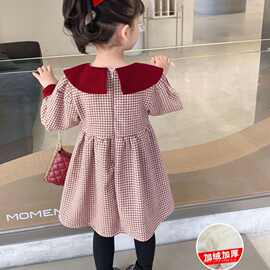 韩国女童连衣裙2025新款秋冬洋气时髦加绒加厚儿童红色过年公主裙