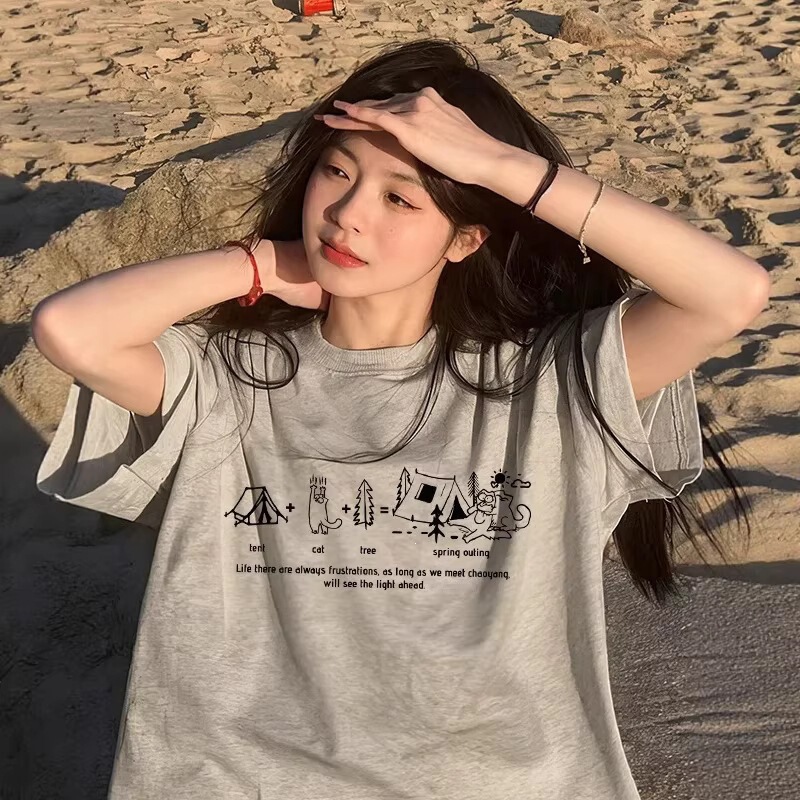 Gray Short-Sleeved Men's and Women's T-Shirts, New Spring and Summer Style, Loose Half-Sleeved Pure Cotton Inner Wear, Korean Style Niche Unique and Exquisite Tops