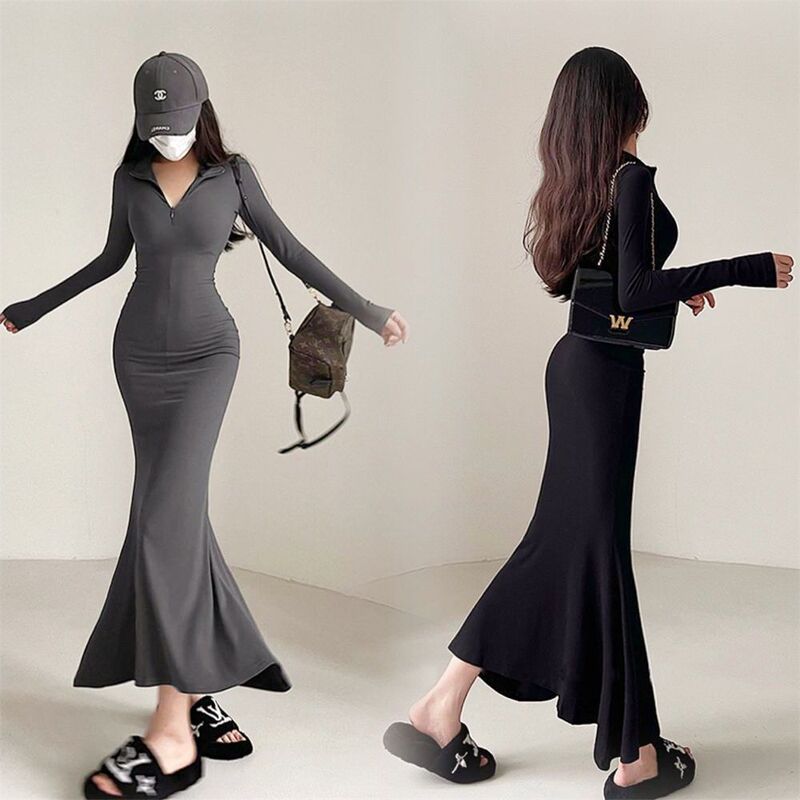 Hot Girl Pure Lust Style French Royal Sister Fishtail Dress Women's Autum New Tight Slimming Look Hip-Hugging Lazy Style Long Skirt