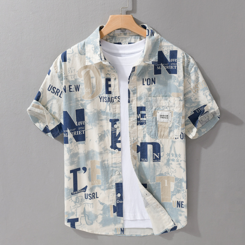 Summer Men's Printed Simple Short-Sleeved Shirt Trendyy Casual Loose Popular Youth Versatile Men's Shirt 546