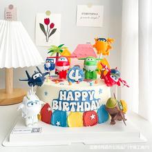 飞侠蛋糕装饰摆件男孩儿童玩具变形小飞机生日烘焙插件