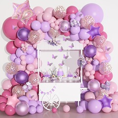 ピンク紫色ラテックスバルーンセット3D蝶瑪瑙五芒星アルミ膜バルーン女の子誕生日パーティー装飾