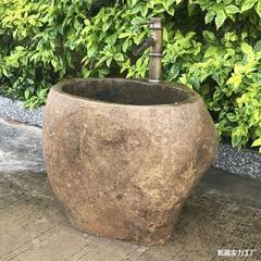 石代发复古艺术石头盆拖把拖把池水槽天然池外水户外庭院花园墩布