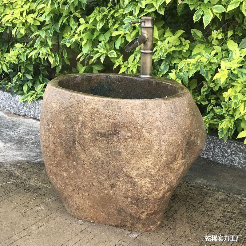 石代发复古艺术石头盆拖把拖把池水槽天然池外水户外庭院花园墩布|undefined