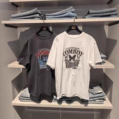 2025夏新M家爆裂アルファベットバラプリント蝶丸首半袖tシャツ女028ISZ90-0931