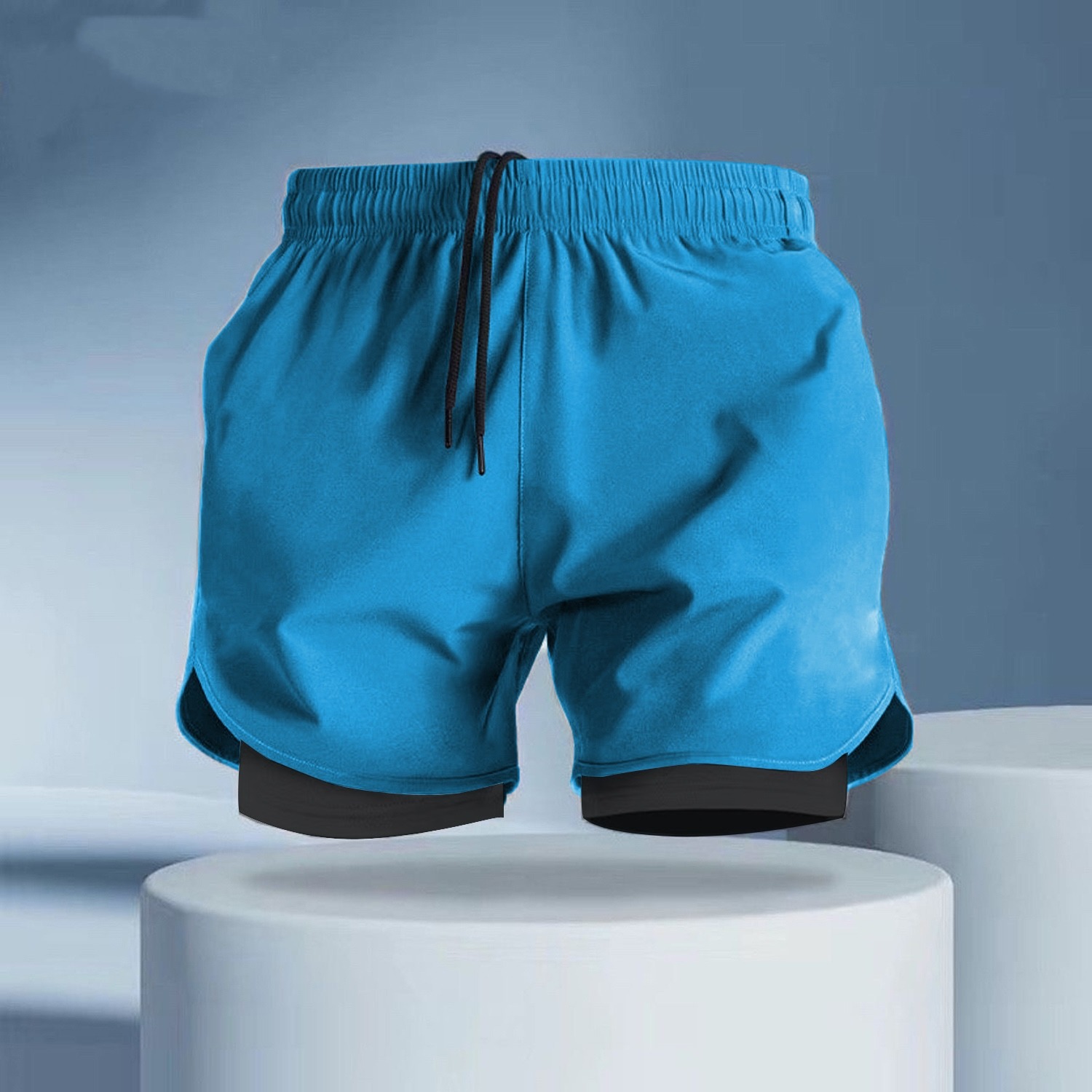 Transfronterizo transpirable hombre elástico para revestimiento anti-falso desnudo de dos pantalones cortos al aire libre para correr pantalones cortos deportivos de hombre