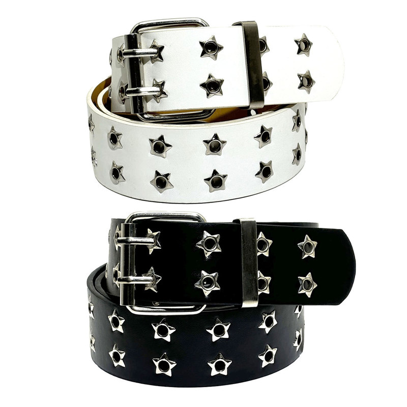 Korean Style Hollow Punk Casual Belt for Women Fashion Star Eyelet Decoration Hip-Hop Double-Row Belt for Women in Stock Korean Style Hollow Punk Casual Belt for Women Fashion Star Eyelet Decoration Hip-Hop Double-Row Belt for Women in Stock