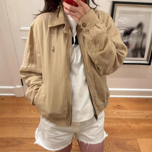 American Retro Style Embroidered Linen Short Jacket for Women, Thin Turn-Down Collar Rl Style Old Cadre Jacket