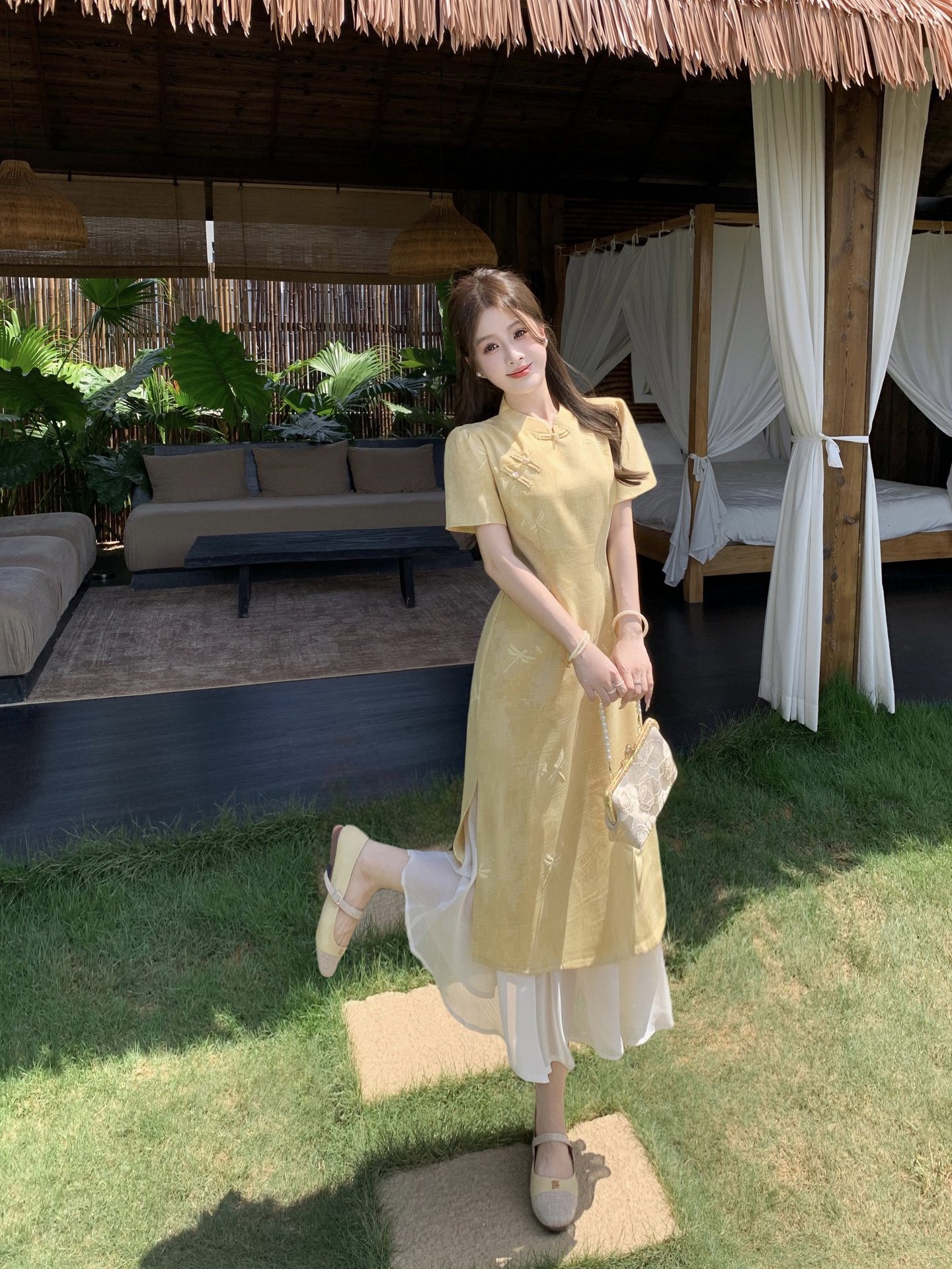 GraceChic New Chinese National Style Buttoned Cheongsam For Women Summer Plus Size Slimming High-end Elegant Long Dress_voghion.com