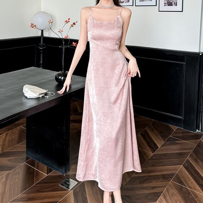 New Satin Silky Slip Dress for Women, Spring and Summer New Chinese Style Slim Fit Age-Reducing Jacquard Long Dress New Satin Silky Slip Dress for Women, Spring and Summer New Chinese Style Slim Fit Age-Reducing Jacquard Long Dress