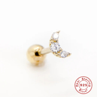 S925 Sterling Silver Exquisite Diamond Moon Ear Nail Soft Ear Bone Nail Europe and America Hot Selling Creative Puncture Screw Ear Bone Nail
