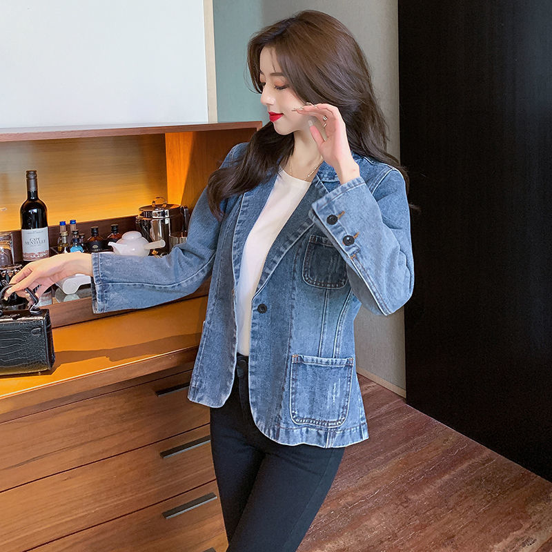 New Korean Style Denim Suit for Small People, Autumn Large Size Denim Jacket, Women's Slim and Stylish Slim Suit