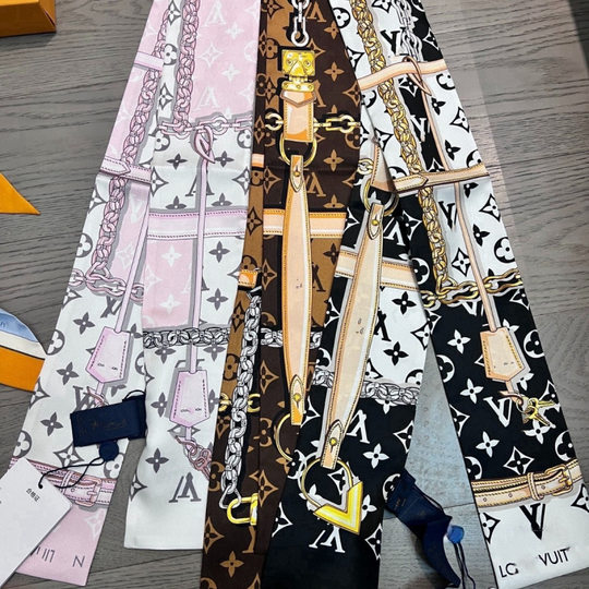 Presbyterian Black and White Chain Small Silk Scarf Tie Pack Handle Ribbon Hair Band Long Ribbon Scarf L Women's Hair Bundle Decoration