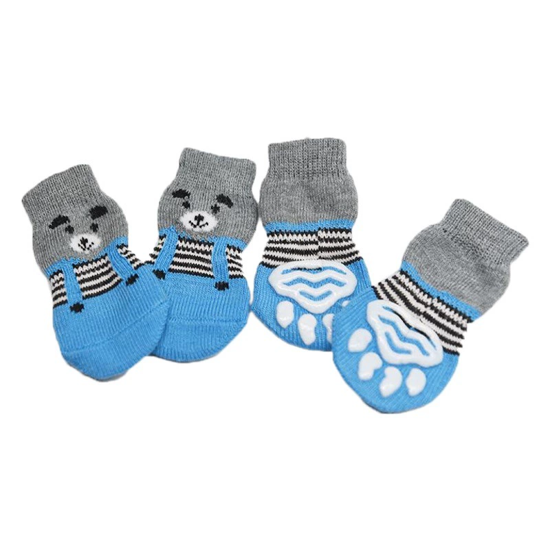 Осенне-зимние носки с противоскользящими подушечками для домашних животных, теплые регулируемые носки для кошек и собак с принтом лап