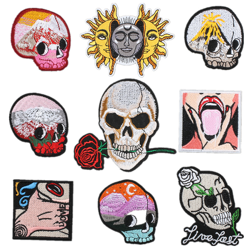 skull embroidery cloth sticker sun beautiful woman embroidery ironing clothes hat Patches sticker