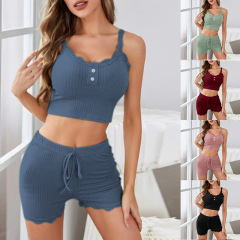 Casual Pajamas for Women: Lace-Trimmed Strappy Shorts, Sexy Hot Girl Style, Fast-Fashion European and American-Style Women's Loungewear