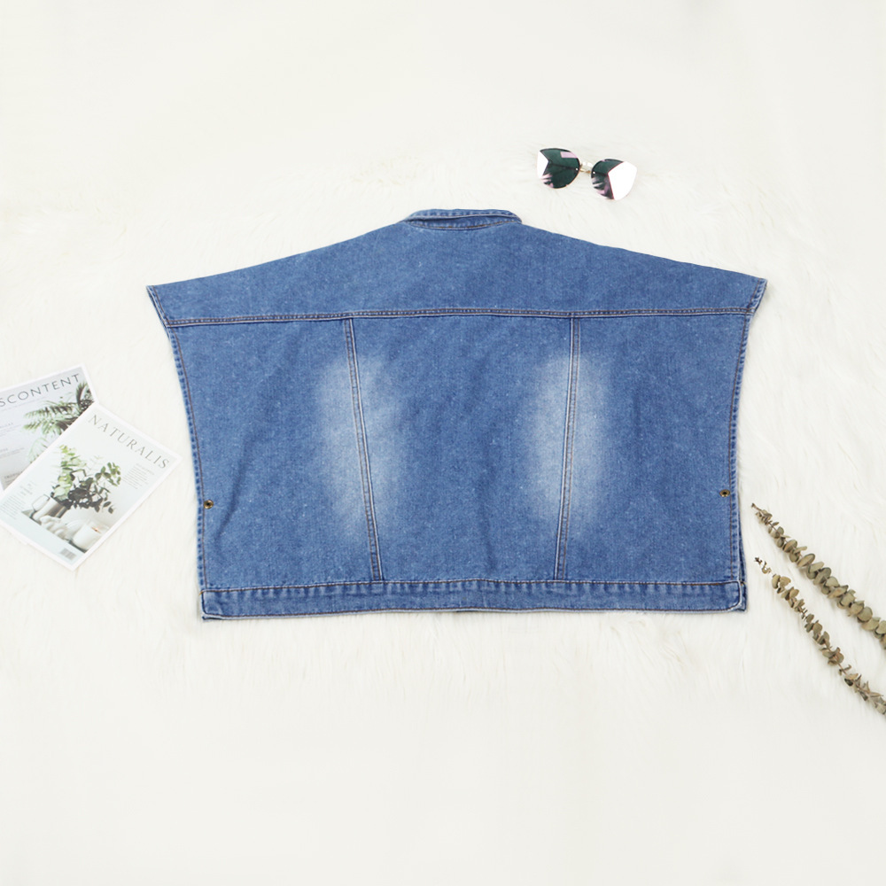 Sleeveless Lapel Loose Denim Jacket NSWL104495