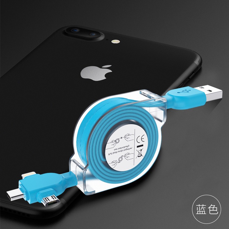 Three-in-one lengthened telescopic data cable for Apple Android TYPE mobile phone one-to-three charging cable gift wholesale