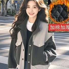 2025年跨境大码时尚白枕鹤秋冬季新款简约时尚韩版百搭撞色外套款