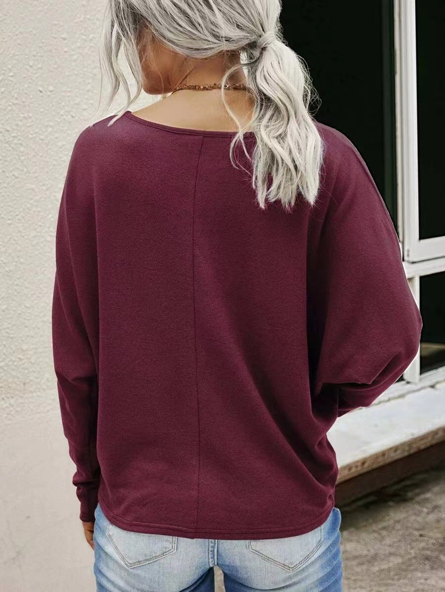 Women's T-shirt Long Sleeve T-shirts Button Casual Solid Color display picture 2