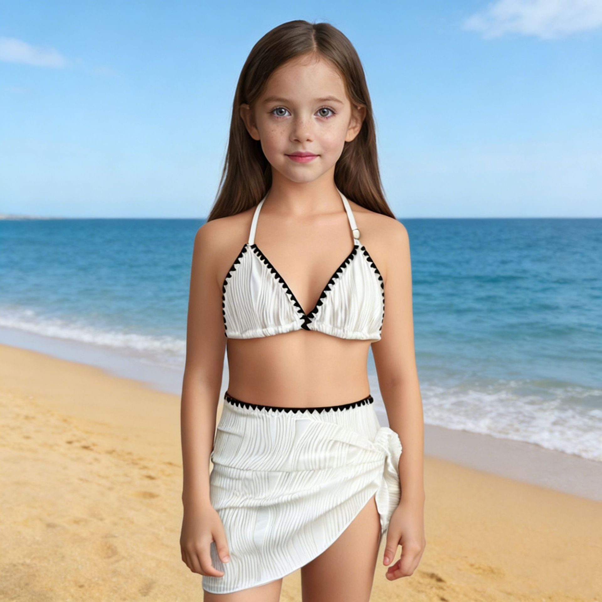 Classic Solid Color Bikini Swimsuit Set For Tweens & Teens - 3 Piece Tankini For Big Girls, Pool & Beach Wear_voghion.com