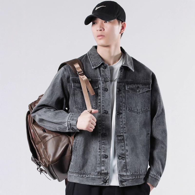 2025 Autumn New Retro Nostalgic Washed Denim Jacket Men's Spring and Autumn American Black Gray Jacket Men's Trend