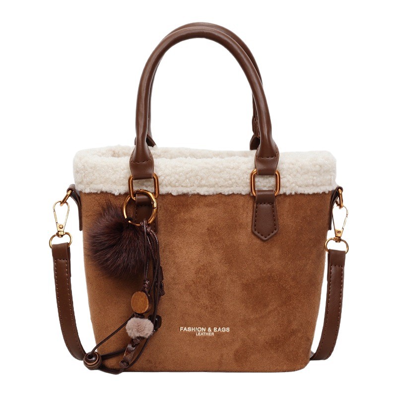 Women's Suede Handbag 2025 New Trendy Retro Autumn/Winter Niche Shoulder Crossbody Bucket Bag - Thumbnail 5
