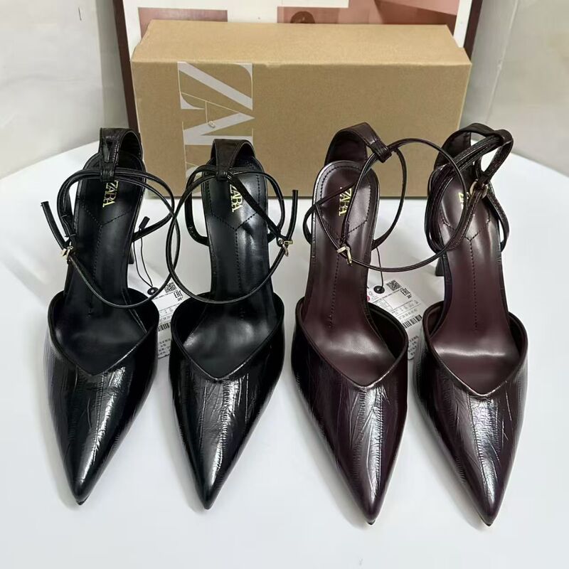 Za2025 New Winter Brown Fashion Shoes Pointed Toe Buckle Stiletto Foreign Trade Stiletto Mule Shoes High Heels Za2025 New Winter Brown Fashion Shoes Pointed Toe Buckle Stiletto Foreign Trade Stiletto Mule Shoes High Heels