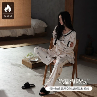 【软糯海岛绒】新款睡衣女冬季珊瑚绒花卉国风加厚家居服套装大码
