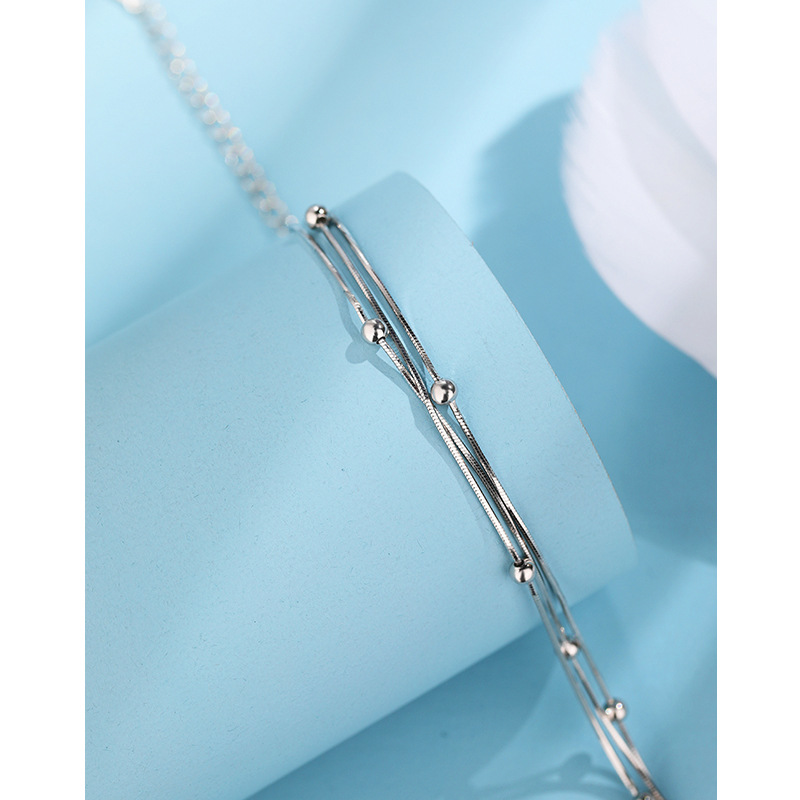 925 cuentas de plata esterlina pulsera femenina ins nicho diseño luz lujo Premium sentido cuentas tres capas serpentina plegado desgaste