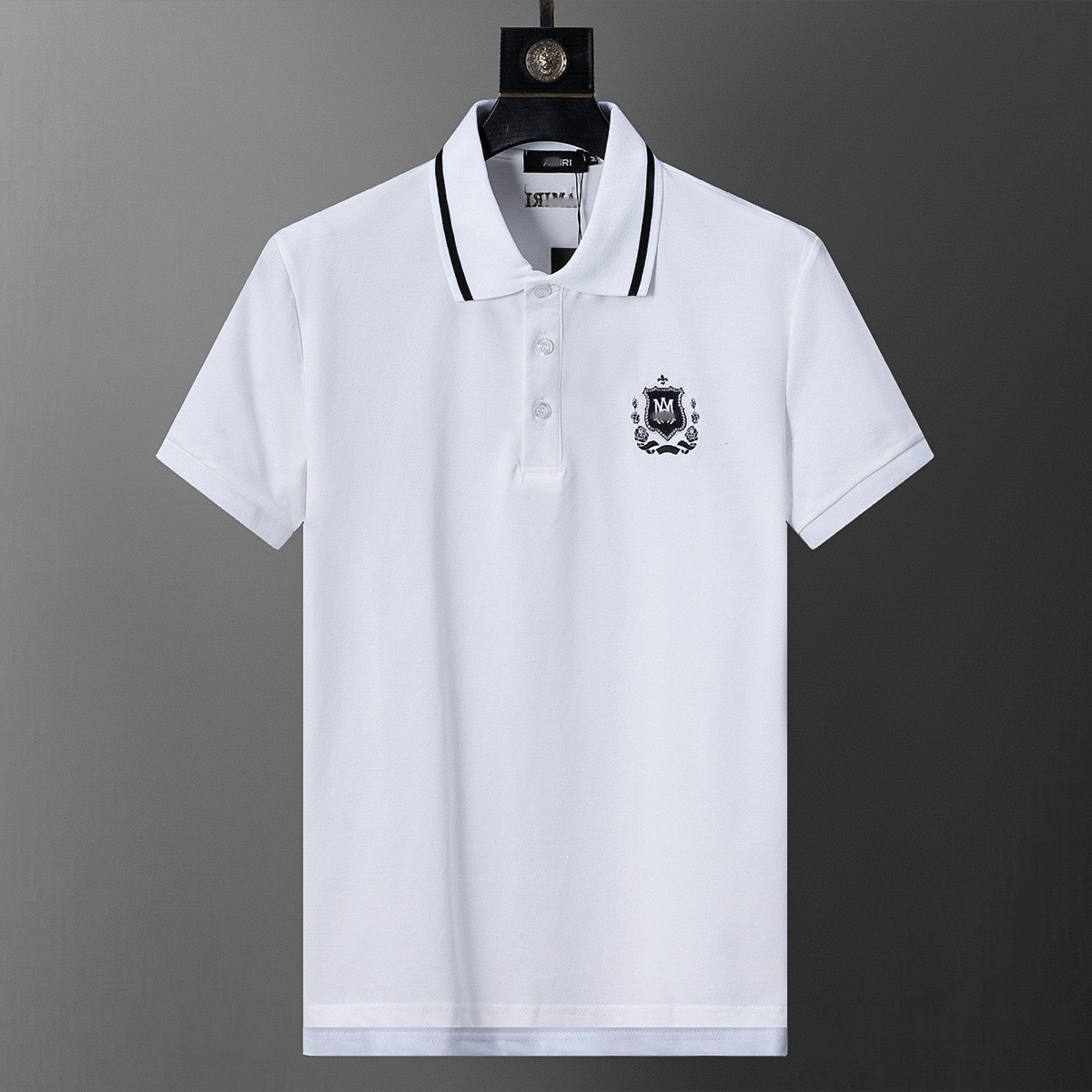 SS25 nueva estación europea de verano de alta calidad de hombre con solapa de algodón perla camisa polo de manga corta