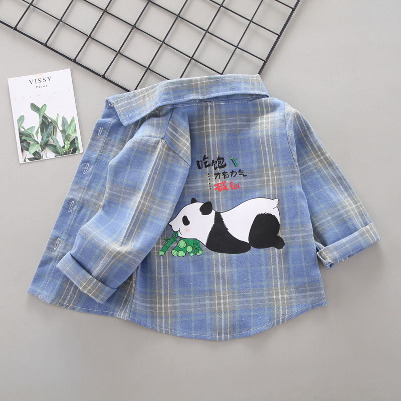 2025 New Boys Plaid Shirt Summer Style Baby Cartoon Long Sleeve Children's Spring and Autumn Tops Children's Shirts