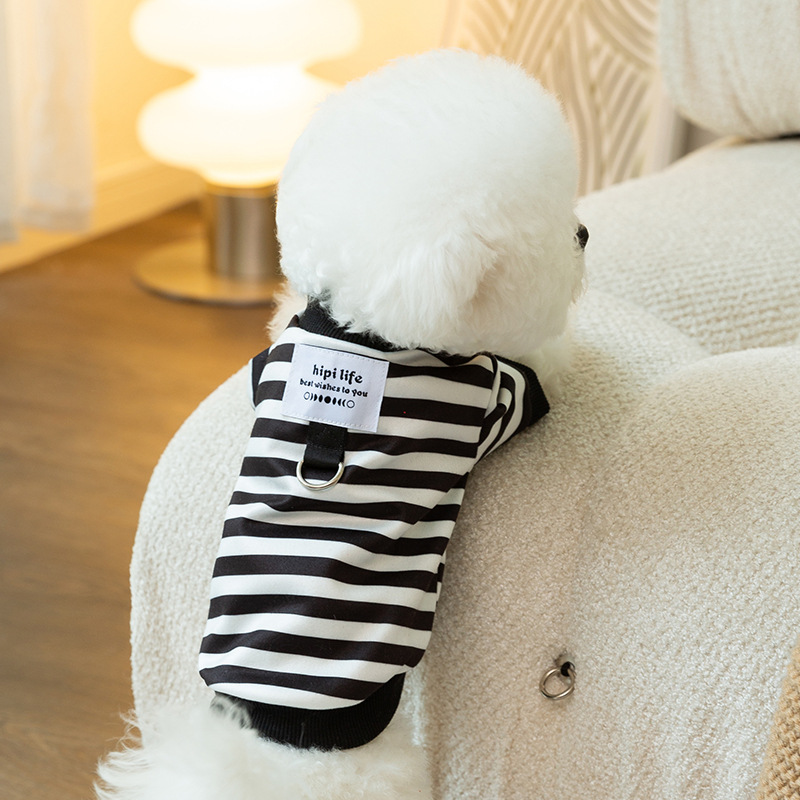 Nueva ropa para mascotas transfronteriza simple rayas perro suéter de tracción primavera y verano ropa para mascotas ropa de cachorro de gato