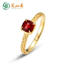 2023日韩新款复古条纹简约方糖戒指S925纯银红石榴石戒指一件代发