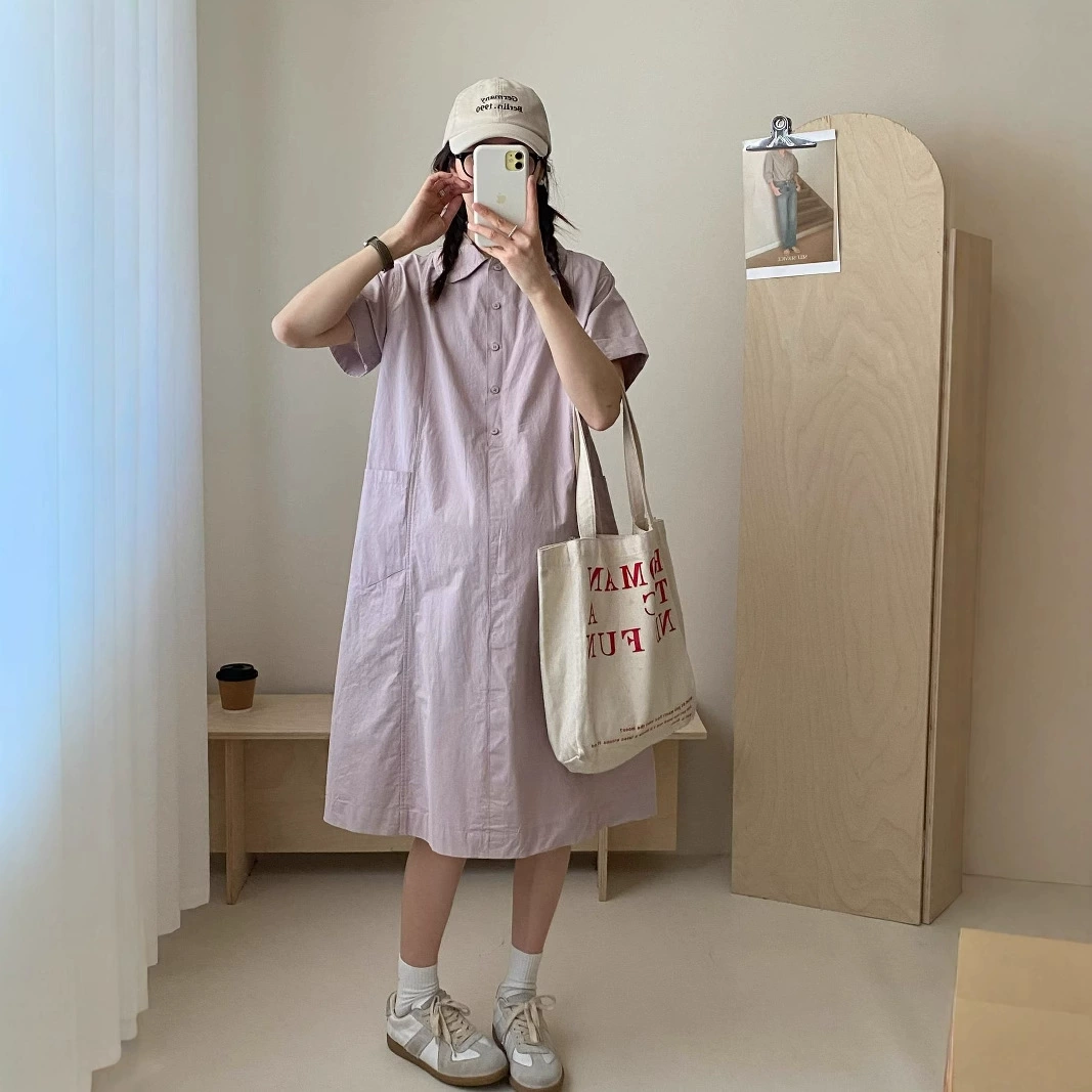 Летняя новая одежда для беременных Корейская версия кукольного воротника беременная юбка повседневная тонкая однотонная юбка с короткими рукавами