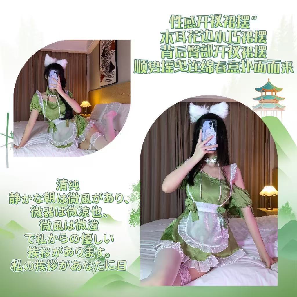 Lolita Maid Costume Set with Lace Apron and White Tights — detail image 2