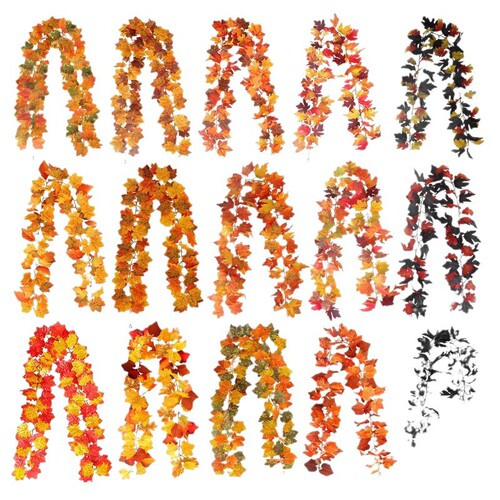 Autumn Hanging Ornament—Artificial Maple Leaves and Vine, Halloween Artificial Greenery, Harvest Festival Decoration—Artificial Maple Leaves