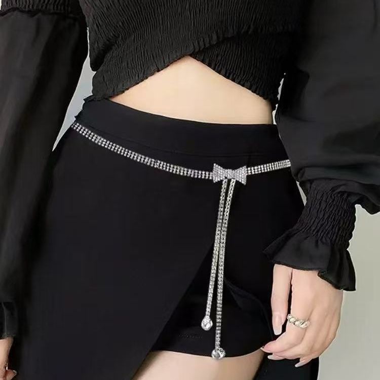라인스톤 여성용 유럽 및 미국 스타일 허리 체인, 태슬 체인 벨트, 패셔너블한 장식, 다용도 금속 드레스 액세서리, 유럽 및 미국 스타일