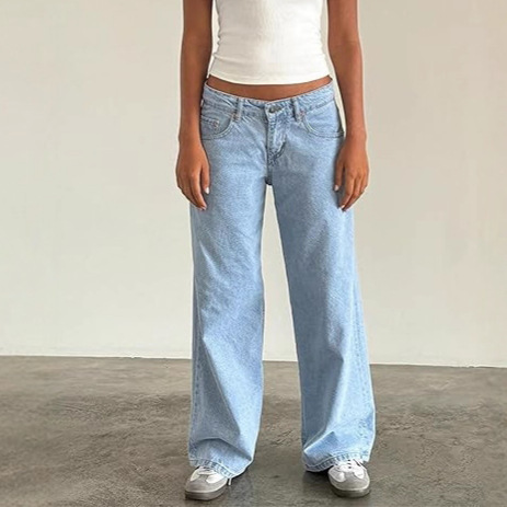 Foreign Trade Jeans Women's 2025 New Fashion Street Loose Wide Leg Pants Washed Personalized Low Waist Jeans