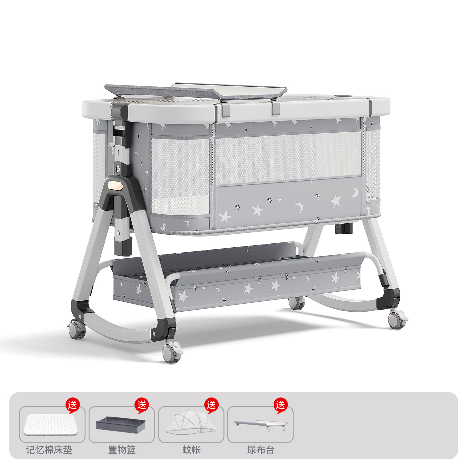Cama para bebés, cama de cuna para recién nacidos, cama de empalme grande, cama móvil portátil plegable multifuncional 2 en 1