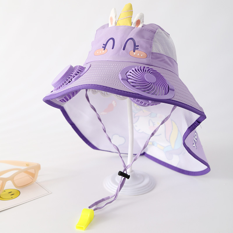 Bonito unicornio sombrero solar recargable con ventilador sombrero de chal de verano para niñas grandes gorras para niños